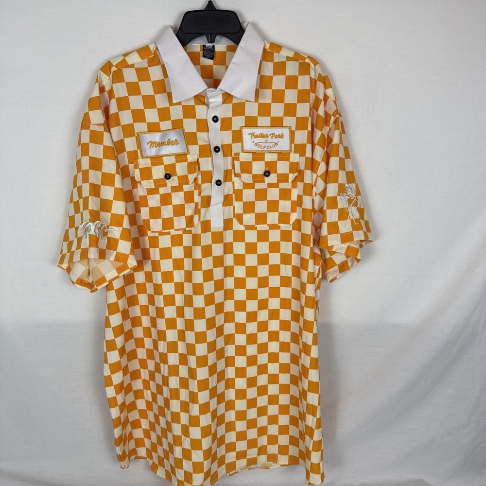 Trailer Park Golf Club Polo Shirt Orange White Checker Short Sleeve Mens 4XL UT
